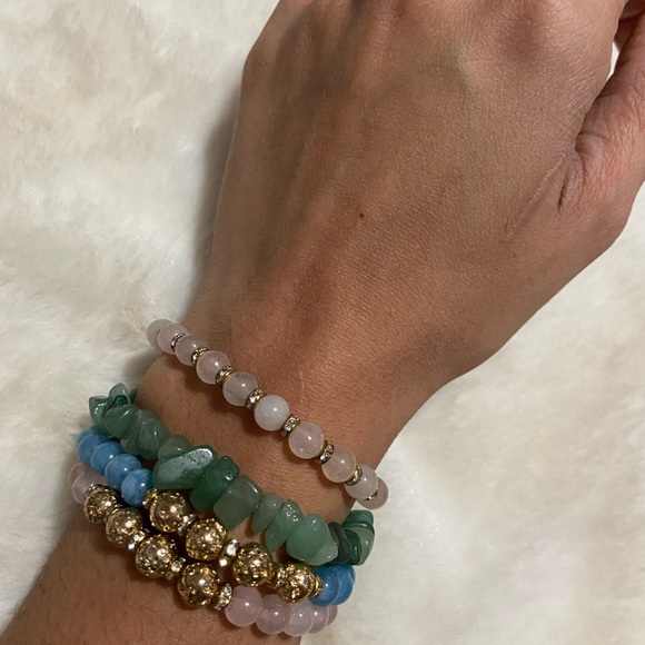 Green stone rough crystal beaded bracelet - Picture 4 of 5